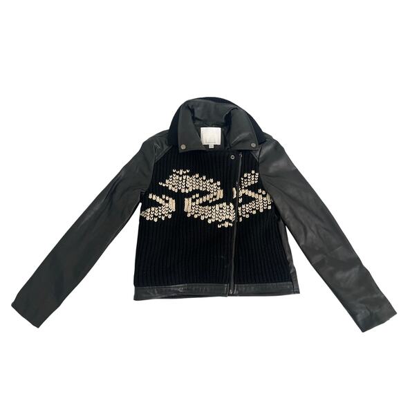 Ett:twa Anthropologie Black Sweater Faux Leather Moto Jacket Womens Small - Picture 1 of 16
